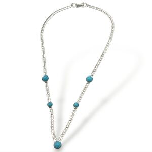 Sarah Coventry Silver-Tone Station Necklace with Turquoise Beads | Minimalist